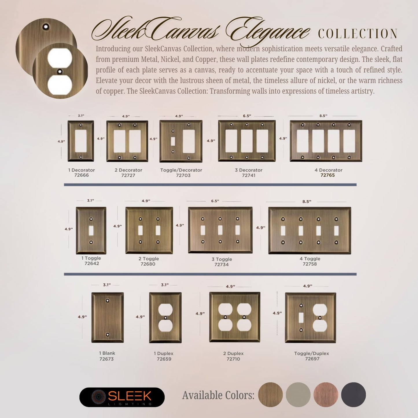 Sleek Canvas Elegance Wall Plate Collection - Antique Brass