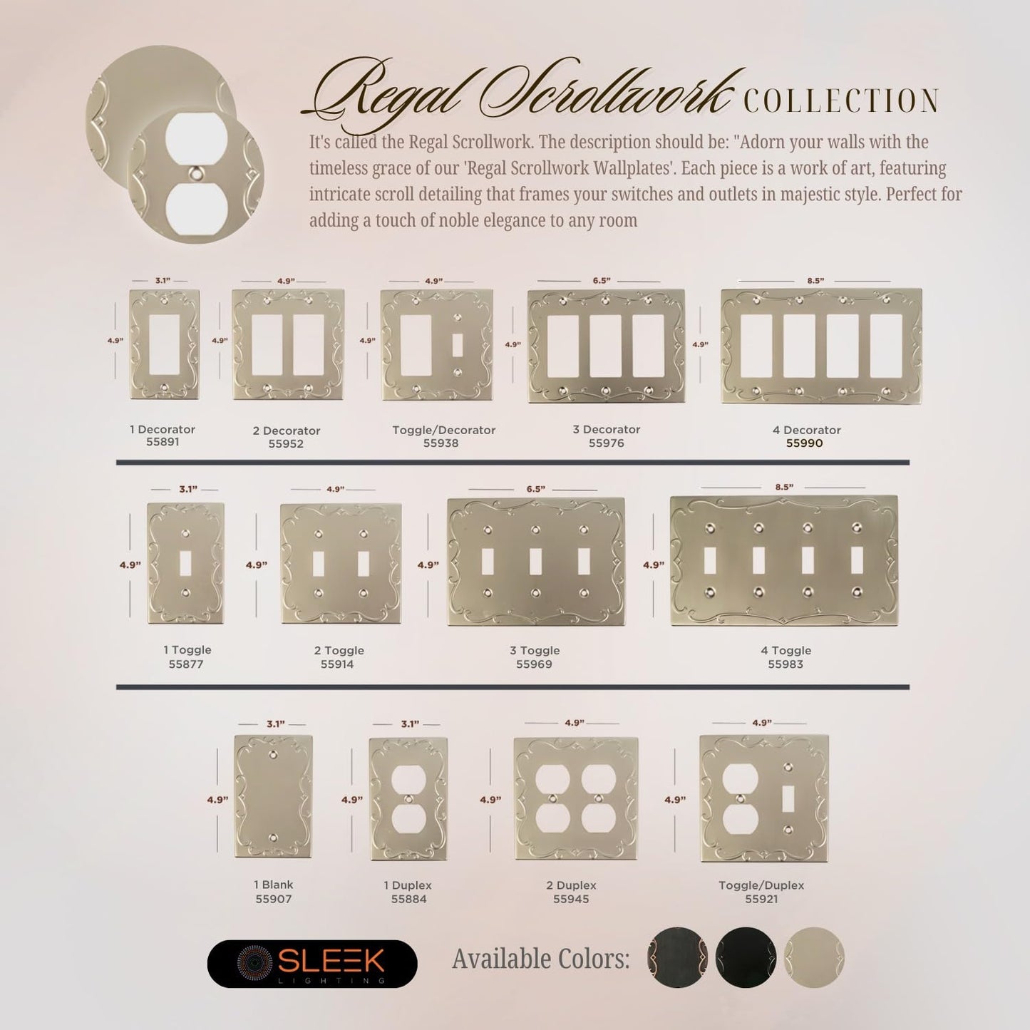 Regal Scrollwork Wall Plates Collection - Satin Satin Nickel